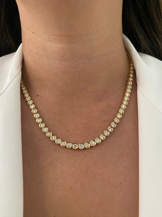 18k bezel set 10.06 tcw diamond tennis necklace
