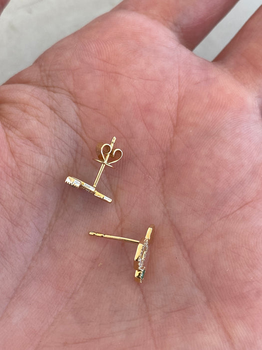 14K Gold Emerald & Diamond Molecule Stud Earrings