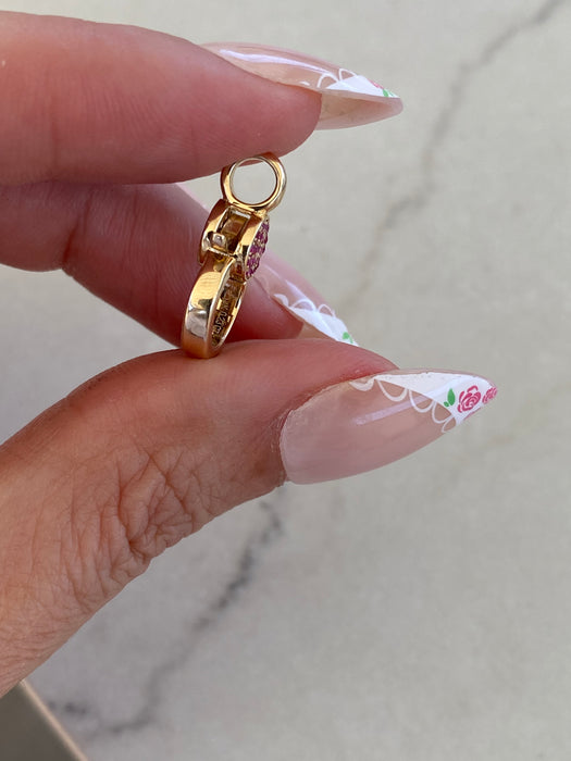 14K Gold Double-Sided Ruby Lobster Clasp Charm Connector