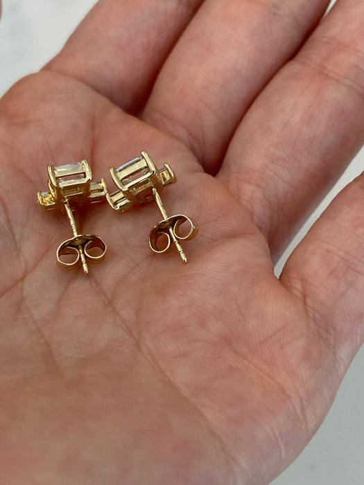 14K Gold Lab Grown Emerald Cut Diamond Cluster Stud Earrings 1.25 CTW