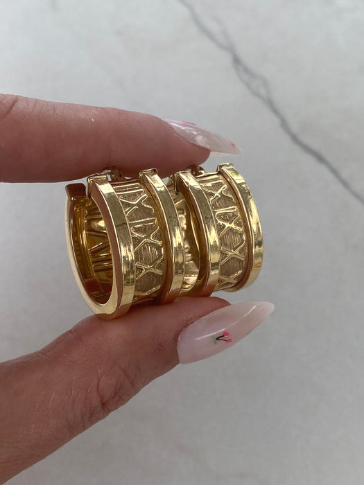 Vintage 14K Roman Numeral Hoop Earrings