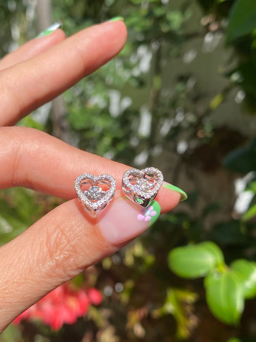14k white gold diamond heart dancing stud earrings