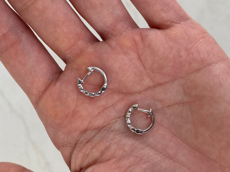 14K White Gold Bezel Set Diamond Huggie Earrings
