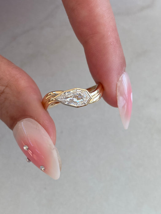 14K Gold Bezel Set Step-Cut Pear Double Band Lab Diamond Ring