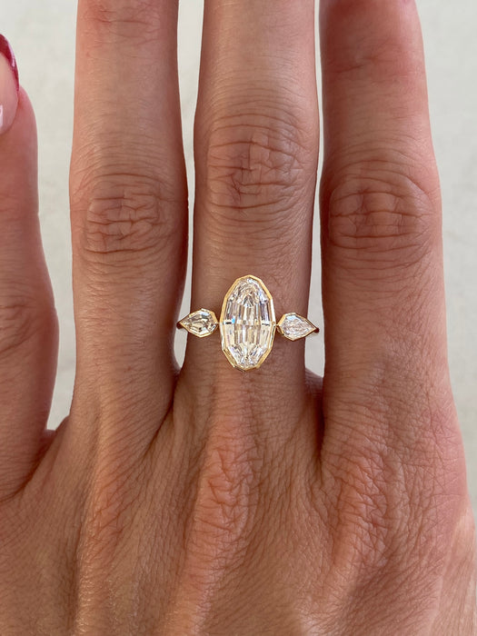 14K Gold Bezel Set Step Cut Lab Diamond Oval & Pear Ring