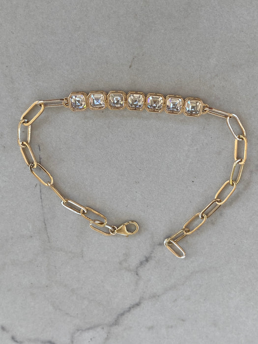 14K 4 TCW Lab Diamond Asscher Paperclip Bracelet