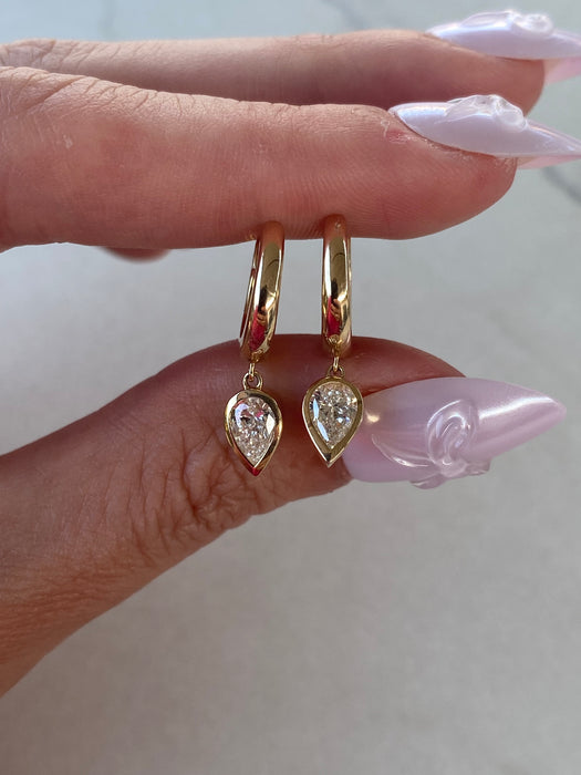 14K Bezel-Set Pear Lab Diamond Huggie Earrings — 0.80 TCW