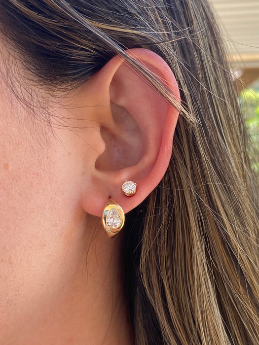 14K Gold Flush Set 1.5 Carat Lab Pear Diamond Huggie Earrings