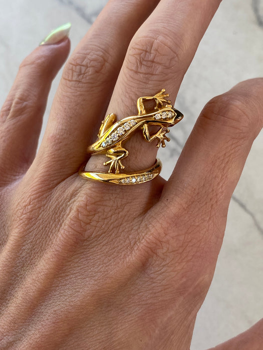 Vintage 18K Gold Diamond & Ruby Lizard Spiral Ring