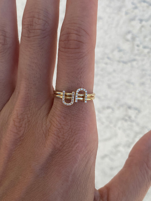 14k diamond letter u ring size 6.5