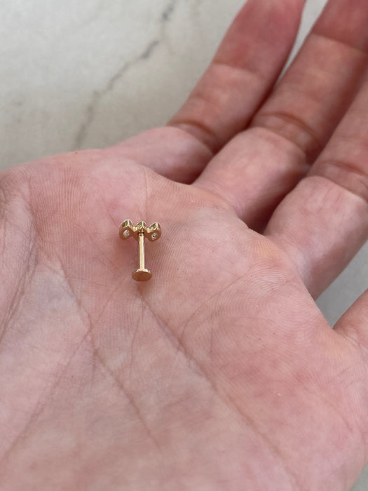 14K Solid Single Marquise Lab Diamond Flat Back Stud Earring