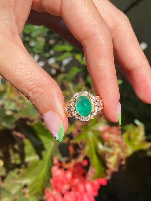 18k cabochon emerald diamond ring size 5.5