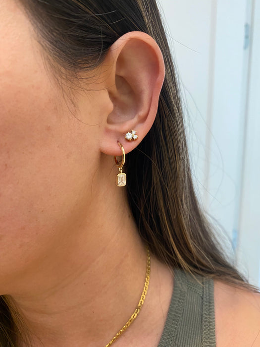 14k 1.5 carat lab emerald cut diamond huggie earrings