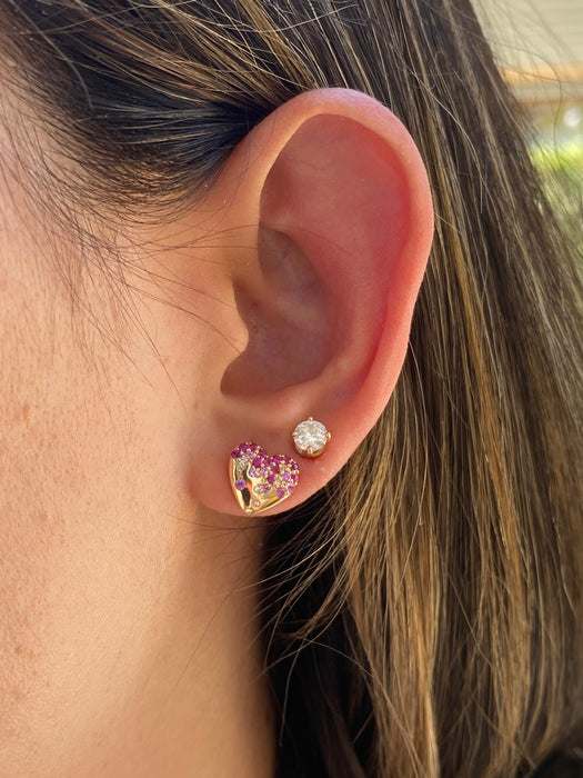 14K Yellow Gold Ruby, Pink Sapphire & Diamond Heart Earrings