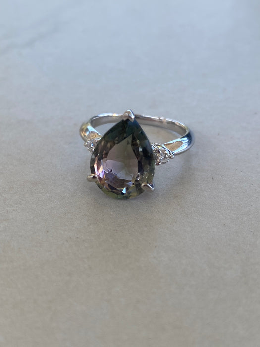 Vintage Platinum 900 Mermaid Tourmaline & Diamond Ring