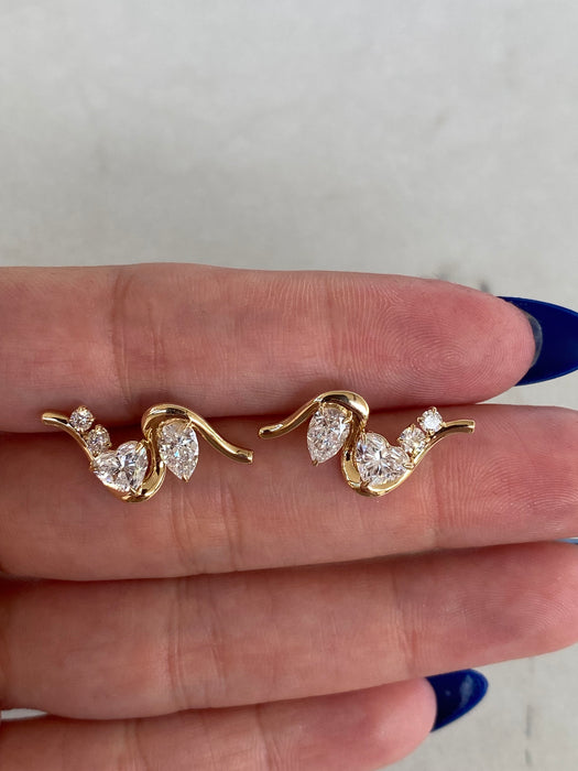 14K 2.2 TCW Lab Diamond Pear & Heart Ear Climber Earrings