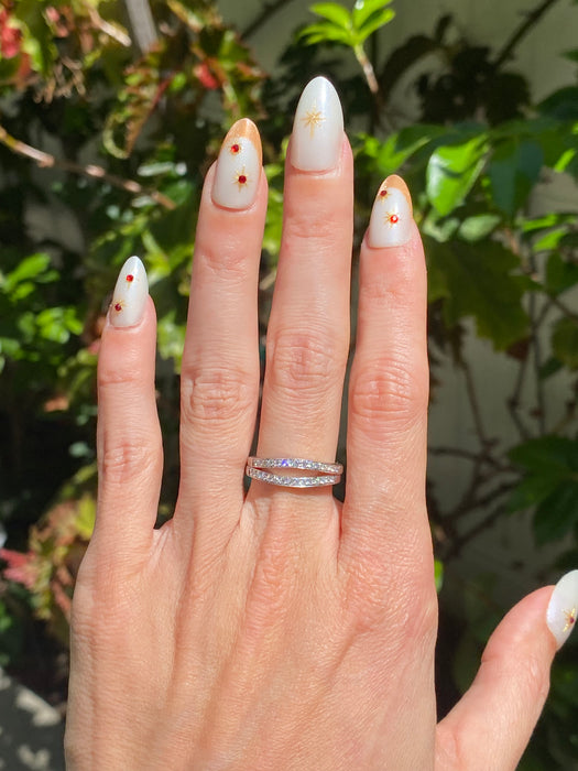 14K White Gold Slightly Wavy Diamond Ring