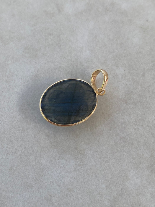 14K Gold Carved Flower Labradorite Charm – 7.6 Carats
