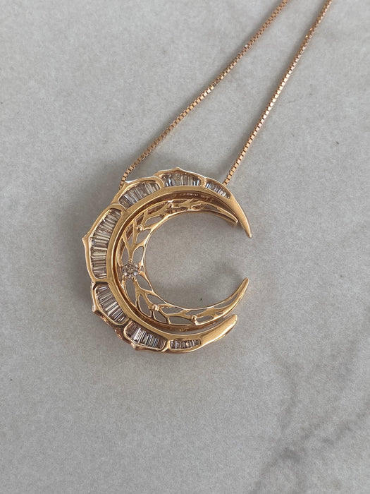 Vintage 18K Rose Gold Crescent Moon Necklace