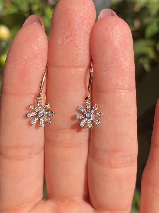 14k rose gold diamond flower earrings