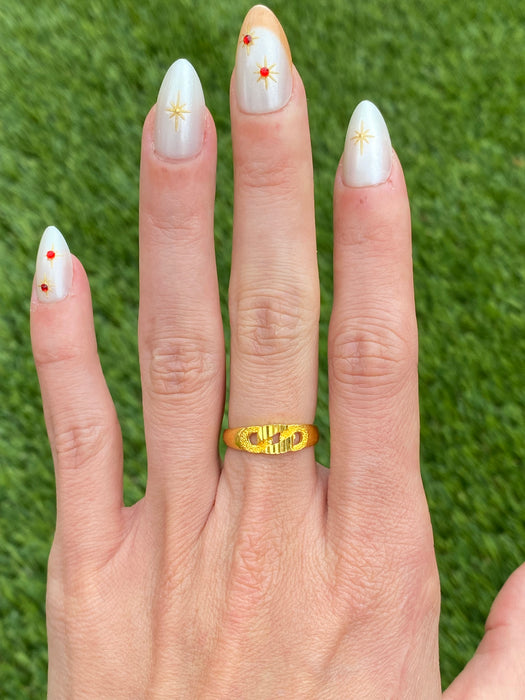 Vintage 24k Pure Gold Ribbed Three Circle Ring