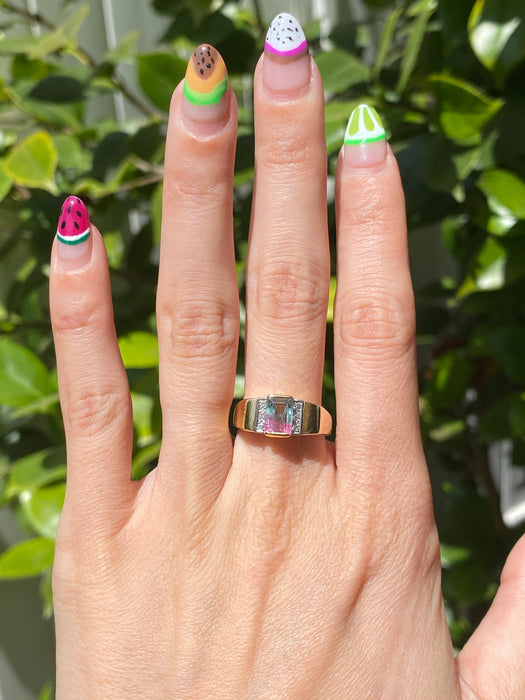 18k watermelon tourmaline and diamond ring size 7.25