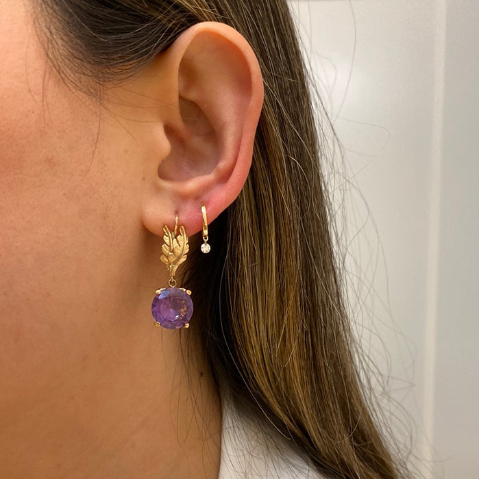 14k leaf alexandrite leverback earrings