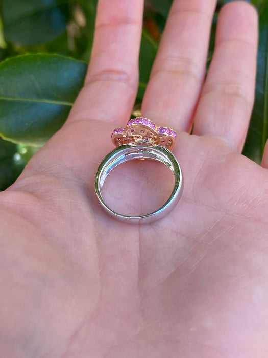 18k white and rose gold with pink sapphire daisy flower ring size 6.75