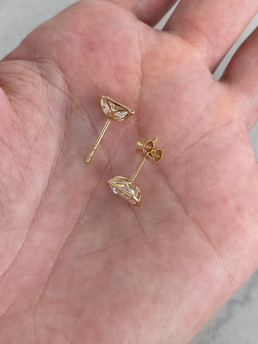 14K Gold Bezel-Set Emerald Cut Lab Diamond Stud Earrings — 2.21ctw