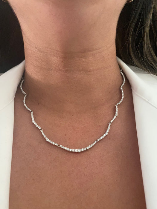 Platinum 850 5 carat scalloped tennis necklace