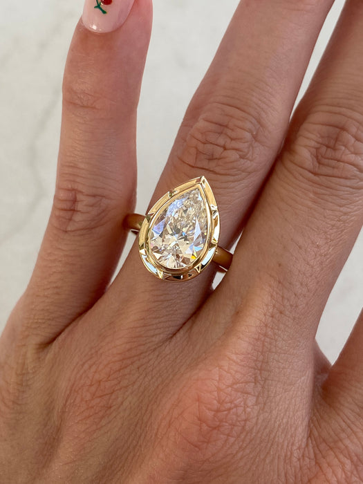 14K Double Bezel Set 3.02 Carat Lab Pear Diamond Ring