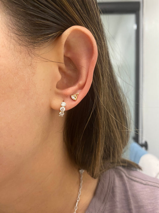 14K Lab Diamond Triangle Single Flat Back Stud Earring