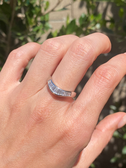 Vintage Platinum 900 Baguette Diamond Chevron Ring 0.54 TCW | Size 7.5