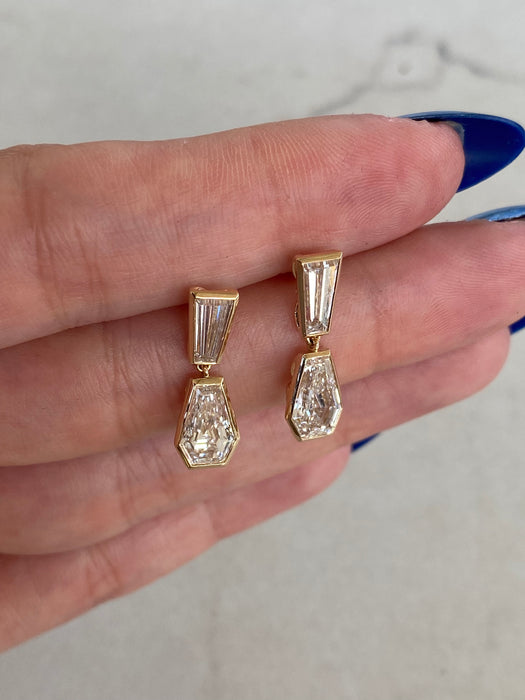 14K Tapered Baguette & Coffin Lab Diamond Dangle Earrings- 4 TCW