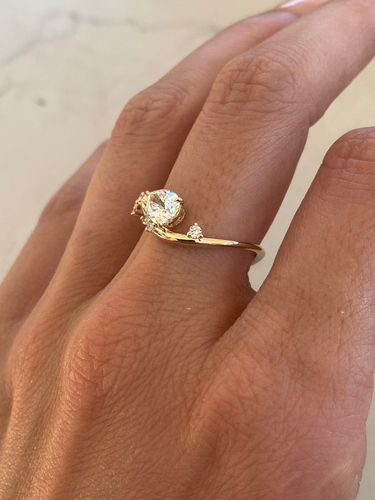 14K 0.85 TCW Wavy Pear Lab Diamond Ring