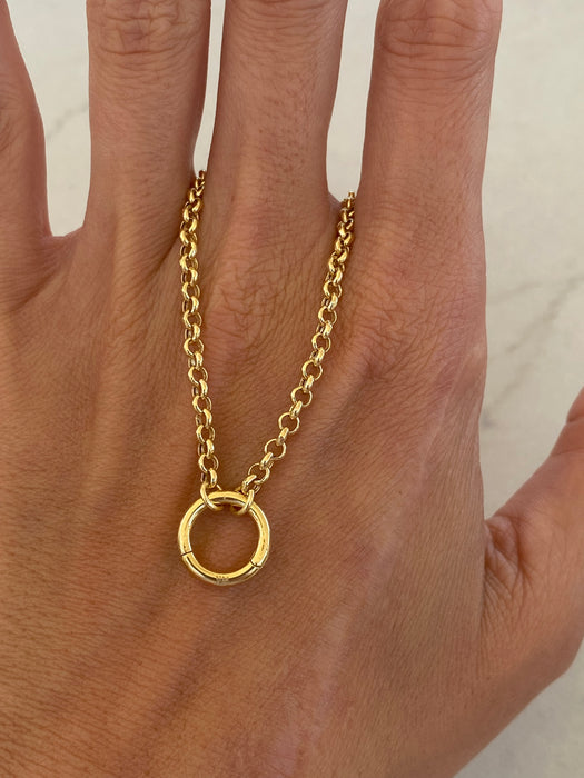 14K Gold 3mm Rolo Chain Necklace with Oval Connector | 18.5”