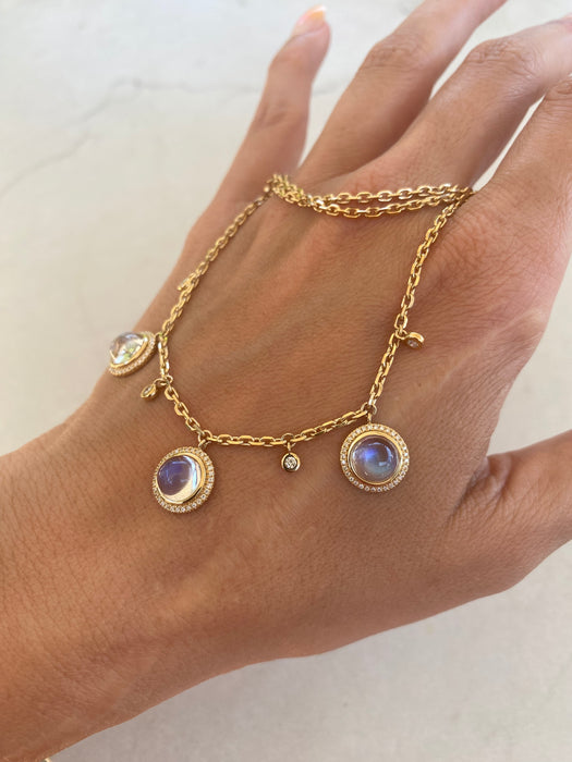 14K Gold Natural Moonstone & Diamond Biker Chain Necklace