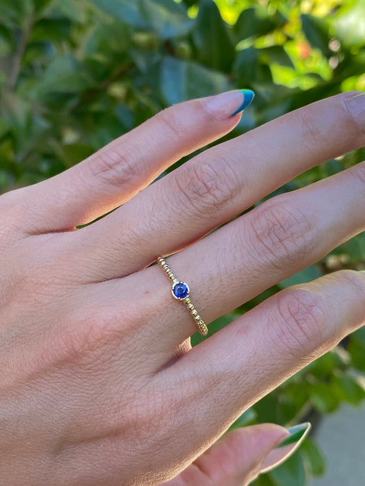 14k blue sapphire bead ring size 6.5
