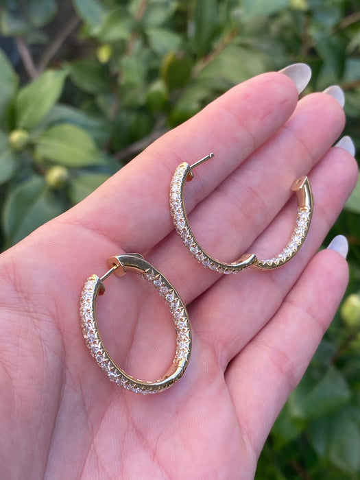 14k 3.25 carat diamond oval hoop earrings