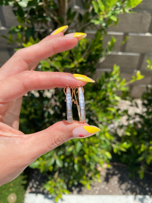 Vintage 14K Natural Baguette Diamond Hoop Earrings – 1.00 CTW