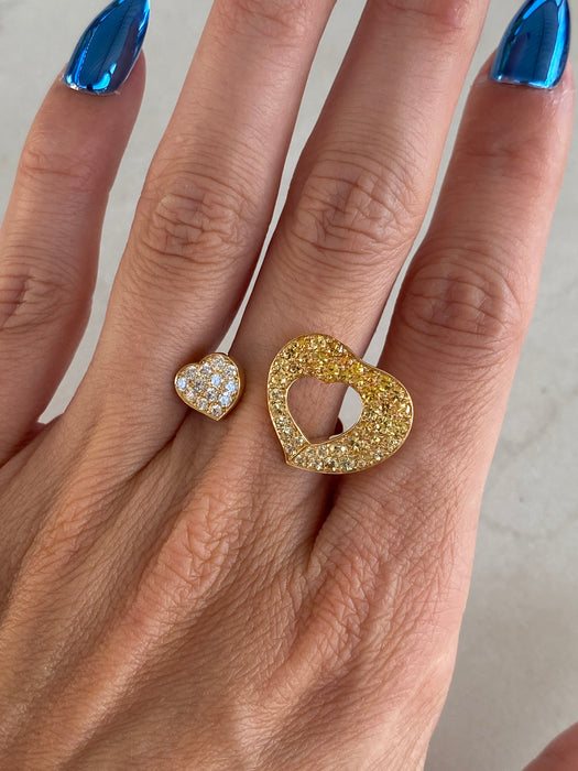 Vintage 18K Yellow Sapphire & Diamond Heart Ring Size 7