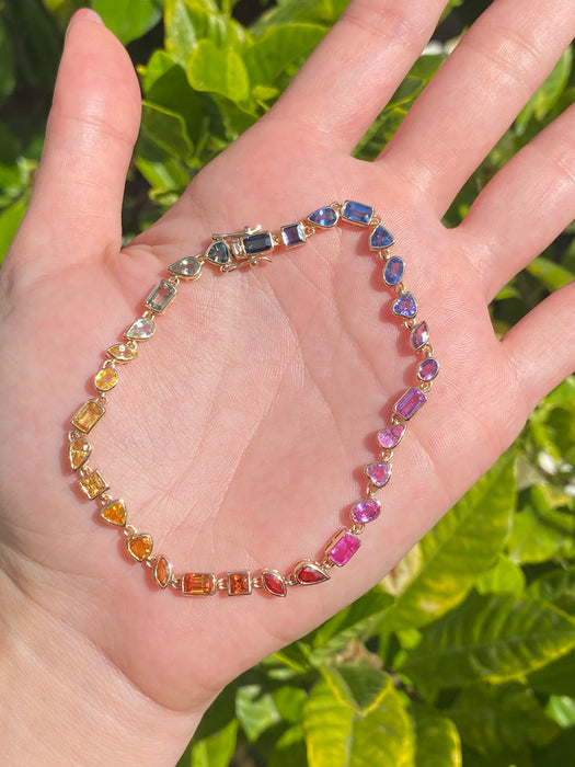 14k rainbow sapphire bracelet 8”