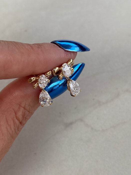 14K 1.8 TCW Lab Diamond Bow & Pear Drop Earrings