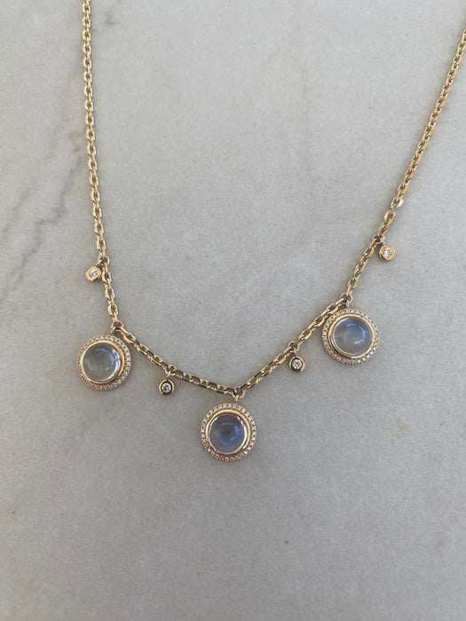 14K Gold Natural Moonstone & Diamond Biker Chain Necklace