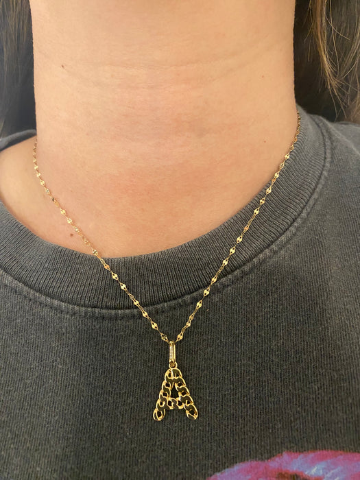14k diamond curb initial letter pendant