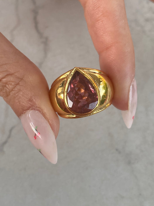 Vintage 14K Gold Pink Tourmaline Pear Ring