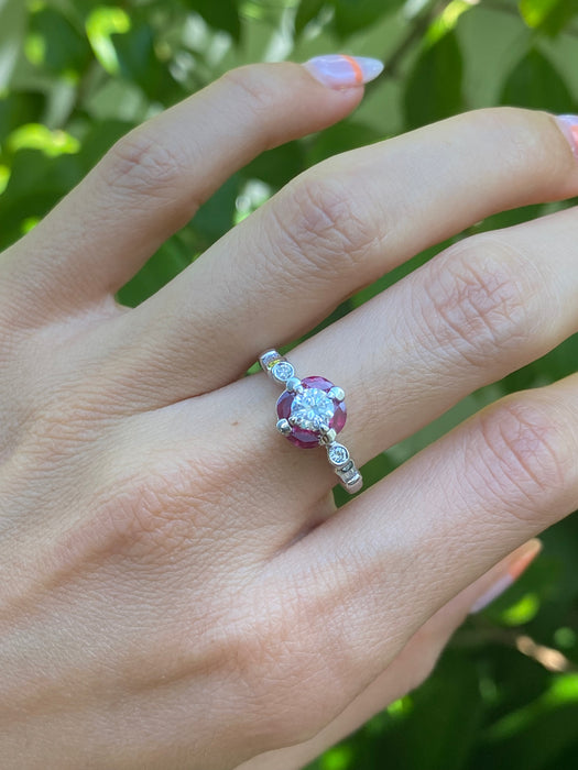 Platinum 900 diamond ruby ring size 6.75