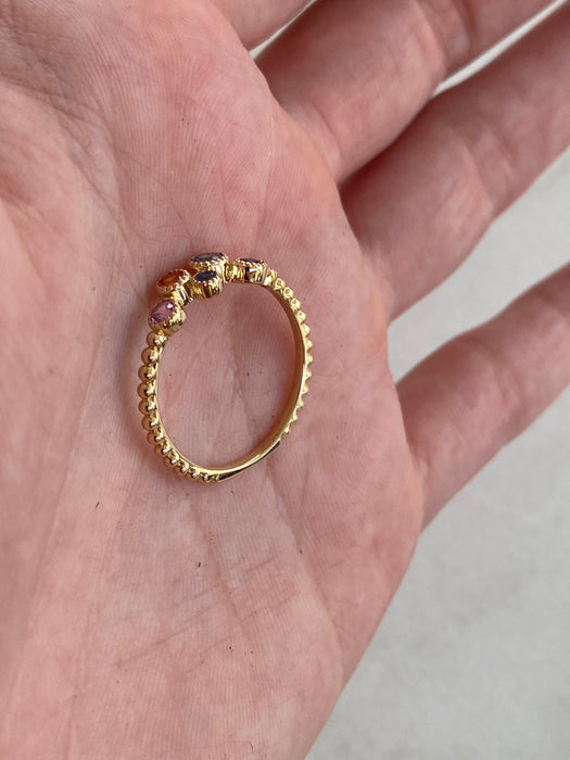 14K Gold Bezel Rainbow Gemstone Bead Ring