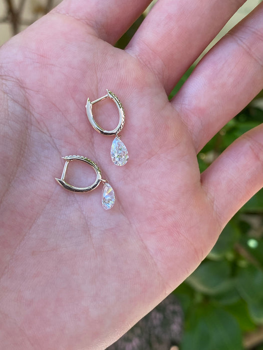 14k 1.2 carat lab diamond drilled pear Huggie earrings