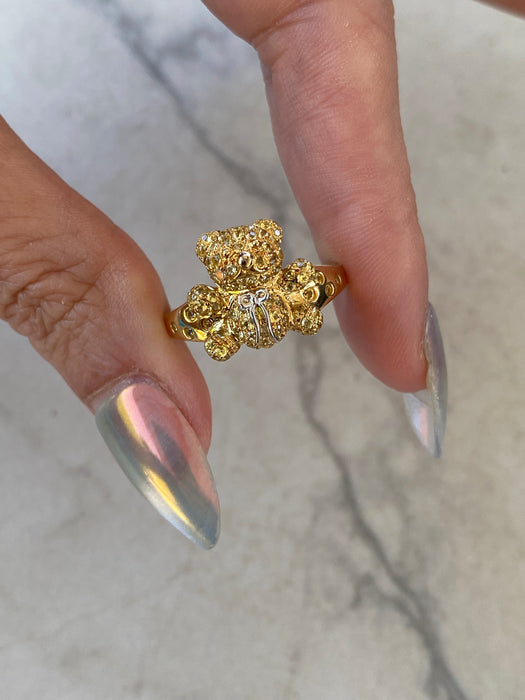 Vintage 18K Gold Citrine Bear Ring